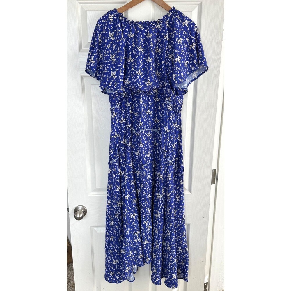 blue floral maxi dress xl cottagecore prairie boho flowy romantic whimsical chic - Picture 3 of 6